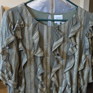 MISA Ruffled Green and Gold Top